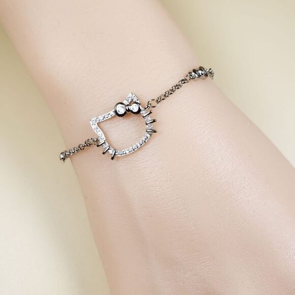 Brand New Hello Kitty Rhinestone Silver Bracelet #2 - Picture 2 of 7